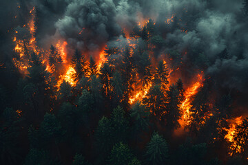 Forest Engulfed in Intense Wildfire - obrazy, fototapety, plakaty