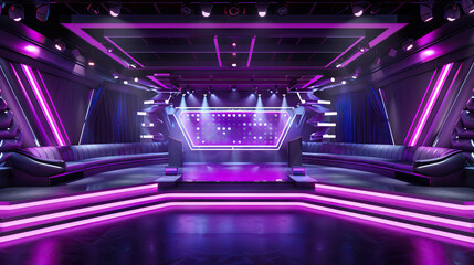 Celebrity Game Show Set with VIP Seating and Glamorous Decor. Concept of Celebrity Guests, Entertainment, and Competition - obrazy, fototapety, plakaty