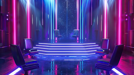 Celebrity Game Show Set with VIP Seating and Glamorous Decor. Concept of Celebrity Guests, Entertainment, and Competition - obrazy, fototapety, plakaty