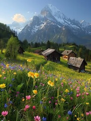 Fototapeta premium Idyllic springtime mountain scene in the Alps