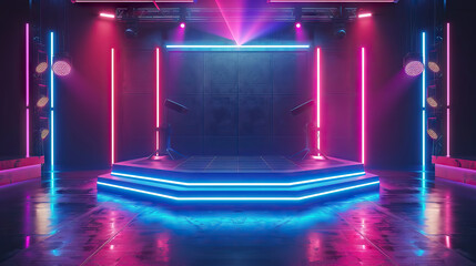 High-Tech Game Show Set with LED Screens and Futuristic Design. Concept of Technology, Innovation, and Entertainment - obrazy, fototapety, plakaty