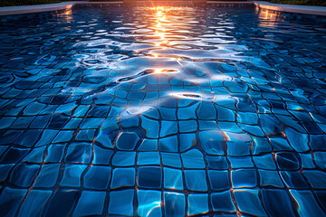 Naklejka premium Sun Setting Over Swimming Pool