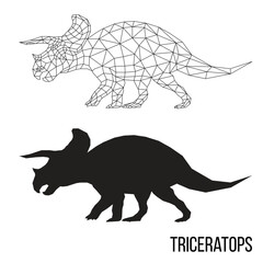 Abstract geometric triangle polygonal dino triceratops silhouette isolated on white background	