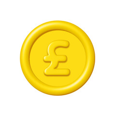 3d gold british pound coin isolated on white background. Design element illustration PNG.