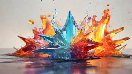 Star line colorful smooth crystalize with water. Generative AI.