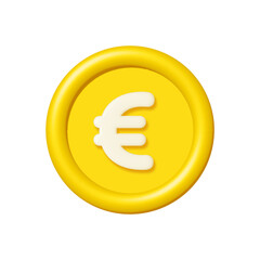 3d gold euro coin isolated on white background. Design element illustration PNG.