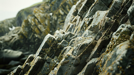 Close-up of Rugged Coastline Rocks in Ireland, Displaying Weathered Surfaces. Concept of coastal...