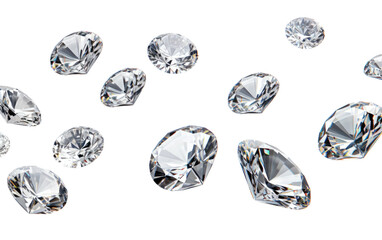Group of Diamonds. Each diamond reflects light creating a dazzling display of brilliance and clarity. The diamonds are various shapes and sizes. on a White or Clear Surface PNG Transparent Background.