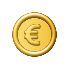 3d gold euro coin isolated on white background. Design element illustration PNG.