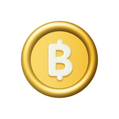 Obraz premium 3d gold bitcoin or thai baht coin isolated on white background. Design element illustration PNG.