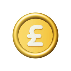 3d gold british pound coin isolated on white background. Design element illustration PNG.