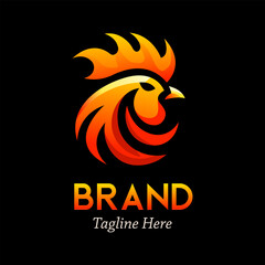 Fiery Rooster Emblem Logo. Vector Brand Logo