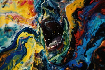 A abstract painting depicting the chaos and turbulence. Intense emotion, movement and scream. - obrazy, fototapety, plakaty
