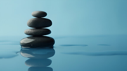 Zen Stone Stack on a Serene Blue Gradient Background, generative ai