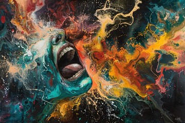 A abstract painting depicting the chaos and turbulence. Intense emotion, movement and scream. - obrazy, fototapety, plakaty