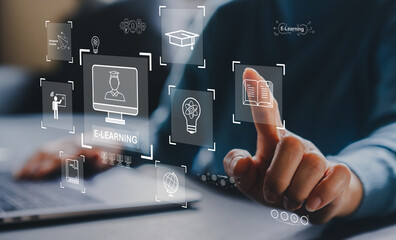 Human with technology internet learning and study online class webinar technology, e-learning,...