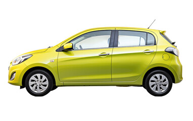Fototapeta na wymiar Small Yellow Car. A small yellow car is compact and brightly colored. Its wheels are visible, suggesting motion. on a White or Clear Surface PNG Transparent Background.