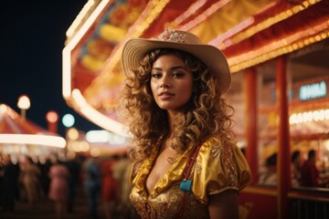 Stylish cowgirl at the amusement park