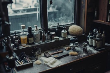 Fototapeta na wymiar Vintage barber shop tools. generative ai