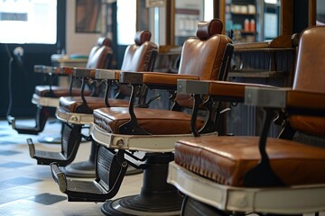 a barber shop with old barber chairs. generative ai - obrazy, fototapety, plakaty