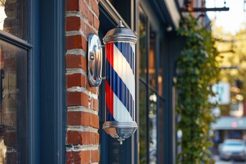 Naklejka premium a barber pole hanging in a shop. generative ai