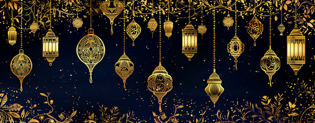 Fototapeta na wymiar Islamic lanterns on decorative background for Ramadan Eid.