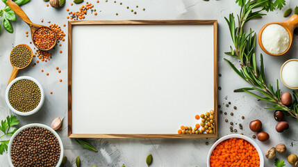 Lentils background with white board in the middle - obrazy, fototapety, plakaty