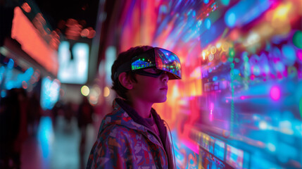 Digital Exploration Boy in Neon VR Adventure