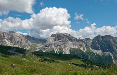 beautiful view of the rocky dolomites of south tyrol in summer