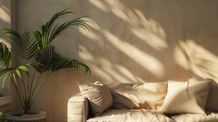 Living room with a large potted plant interior. Generative AI