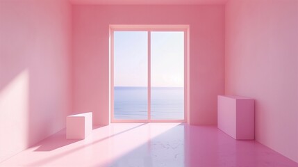 Pink modern interior. Living room. Generative AI