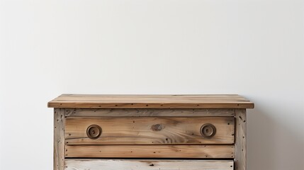 Minimalist interior white wall background. A modern interior with a wooden chest of drawers. Generative AI