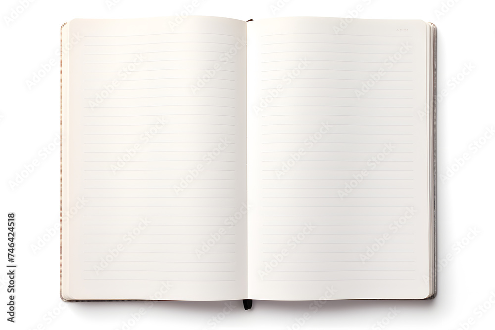 Wall mural blank opened notebook mock up top view isolated on white background