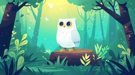 owl in fairy forest illustration.