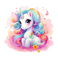 Tuinposter Vector Illustration. Beautiful rainbow unicorn is used to design cards, banner, invitation. © Svetlana