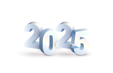 Realistic shiny 3D silver numbers 2025 on white background. Vector chrome greeting 2025 New Year design element for web, print concept, graduation design, yearbook