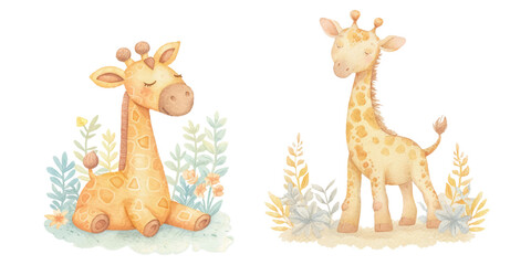 Obraz na płótnie Canvas cute giraffe soft watercolour vector illustration