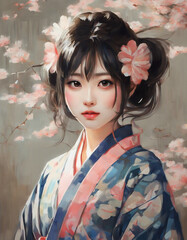 painting of beautiful girl japanese