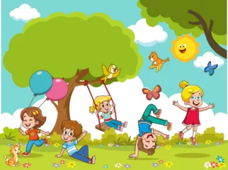 Fotobehang vector illustration of happy children in the playground © serkan