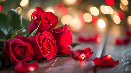 red roses with bokeh valentine's setting with red roses