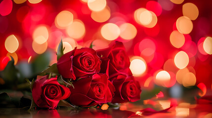 red roses with bokeh valentine's setting with red roses