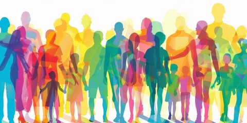 Colorful upper body silhouettes of people from many generations as a population concept - obrazy, fototapety, plakaty