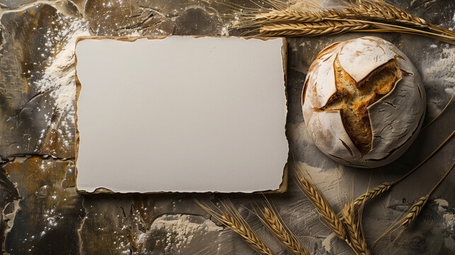 Bread background with white board in the middle