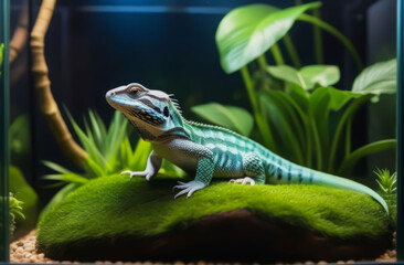 Exotic reptile: a green inhabitant of the tropics. 