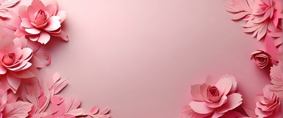 Womens Day,mother,s day banner with  cut pink paper revealing spring flowers. Celebrating Women: Pink Paper Banner and Spring Flowers