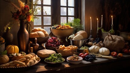 Obraz na płótnie Canvas Thanksgiving and the Harvest Feast Generative AI