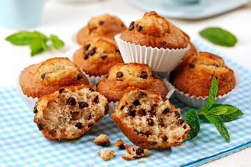 Muffins with chocolate chunks.