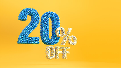Blue 20% Off Special Offer on yellow background. Sale Up to 20 Percent Off, sale blue symbol, Special Offer background.