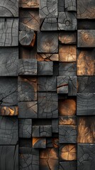 wall marquetry with textured walnut and olive wood bricks
