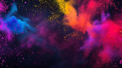 Colorful Holi powder on dark backdrop - obrazy, fototapety, plakaty